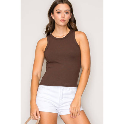 Crew Neck Sleeveless Rayon Rib Knit Tank Top
