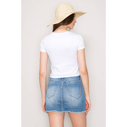 Short Sleeve Crew Neck Cotton Knit Cropped Top