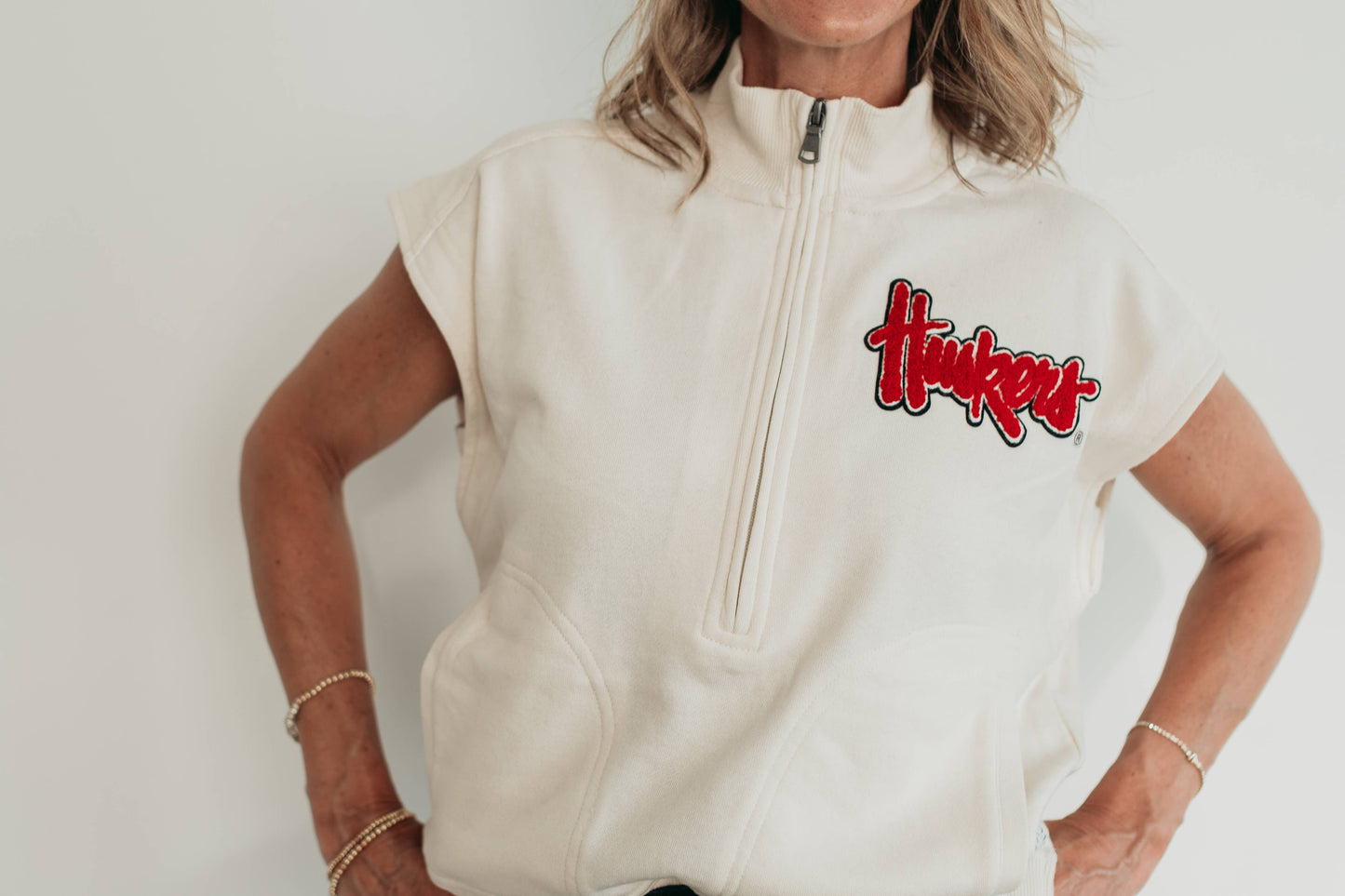 CHENILLE HUSKERS - IVORY WOMEN'S 1/4 ZIP SWEATER