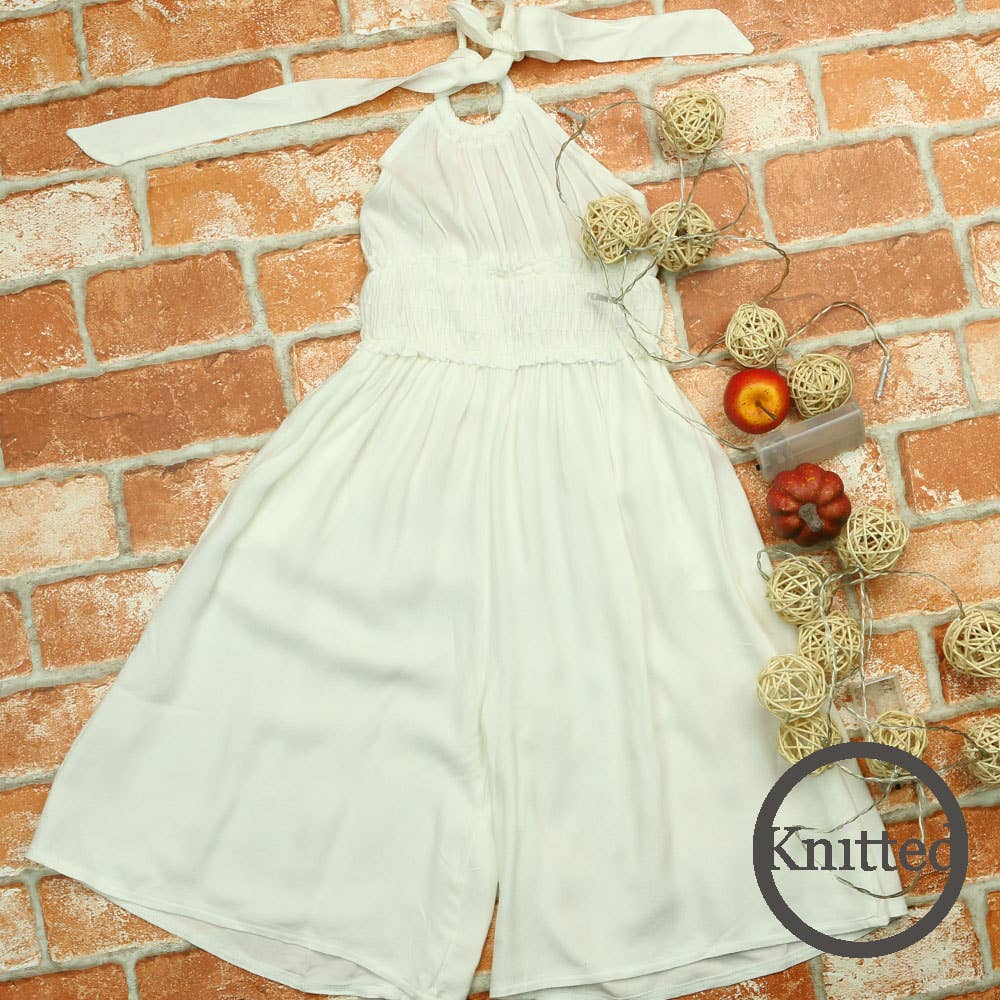 Halter Bell-Bottom Jumper For Girls & Toddler | Swim CoverUp: Beach White