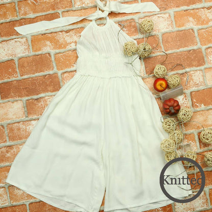 Halter Bell-Bottom Jumper For Girls & Toddler | Swim CoverUp: Beach White