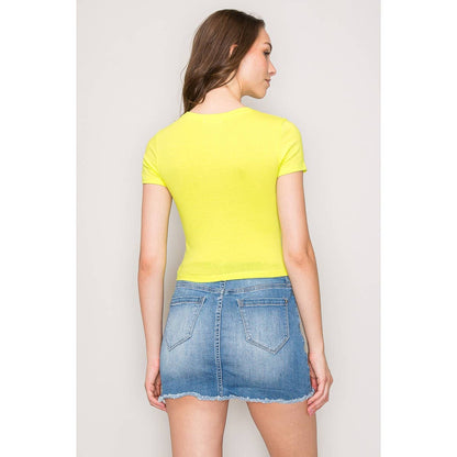 Short Sleeve Crew Neck Cotton Knit Cropped Top