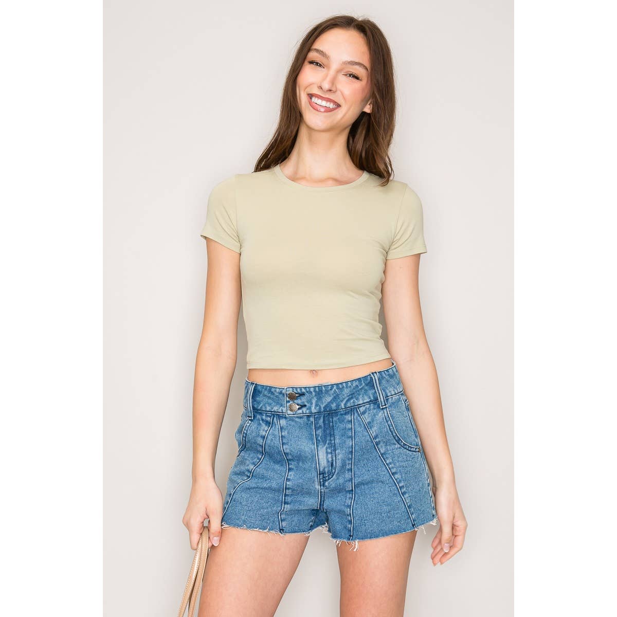 Short Sleeve Crew Neck Cotton Knit Cropped Top