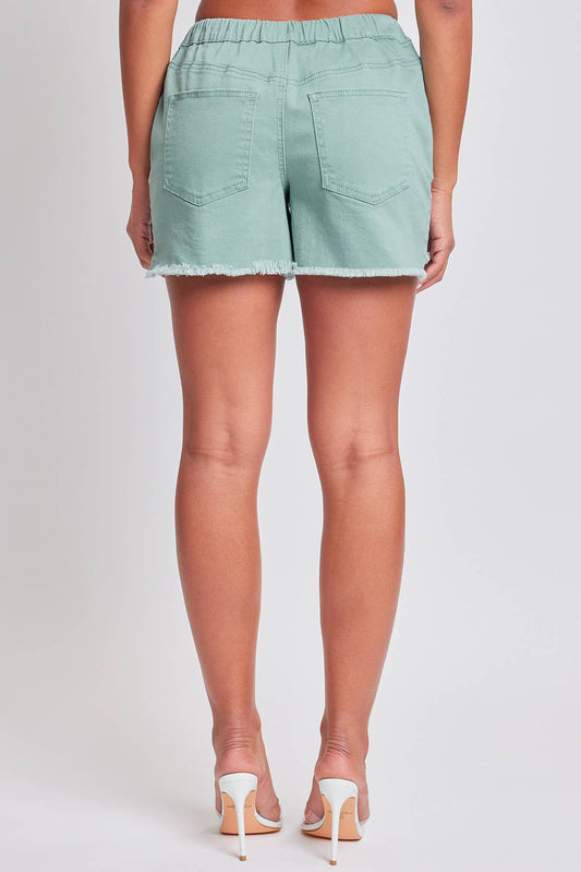 Junior Frayed Hem Pull-on Shorts: Evergreen / Junior