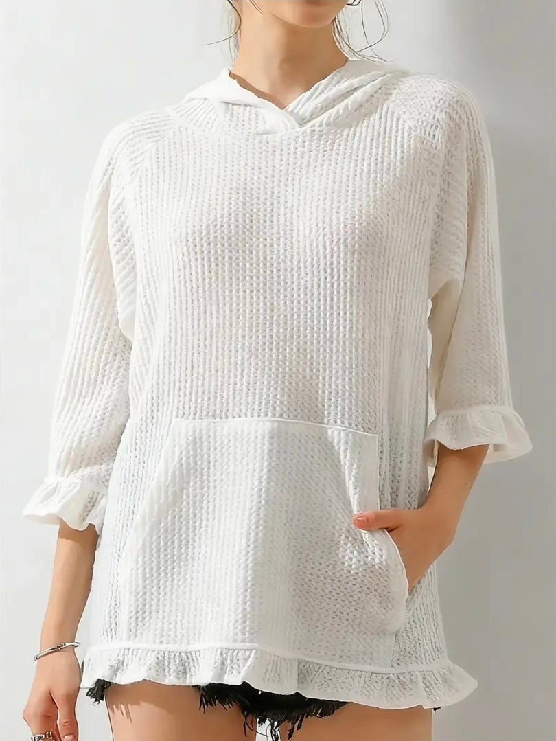 Ruffled Hooded Top Ivory