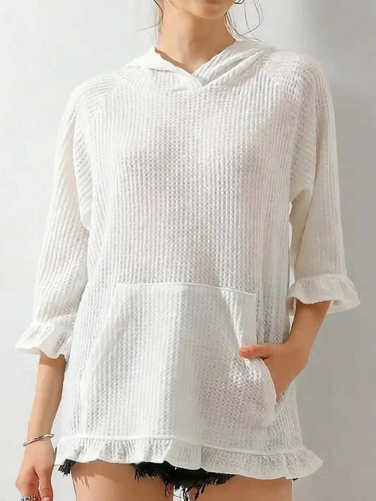 Ruffled Hooded Top Ivory