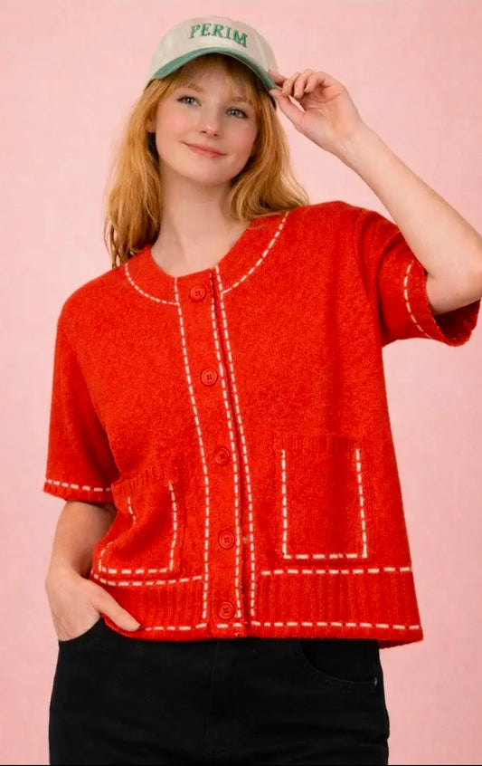 Harlow Short Sleeve Cardigan Red