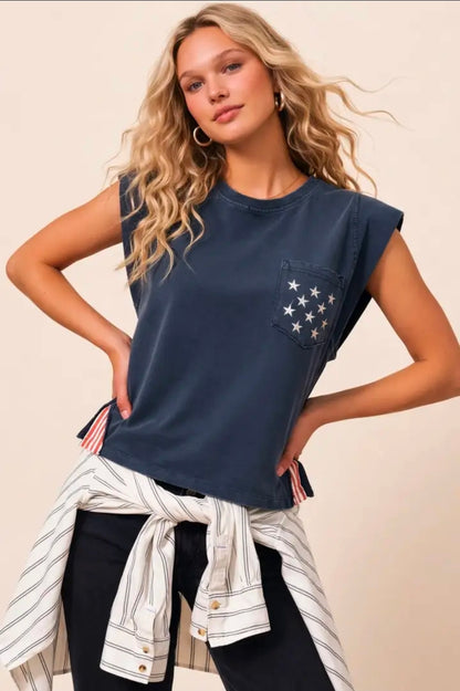 250th USA Star Pocket Side Stripe Muscle Tee