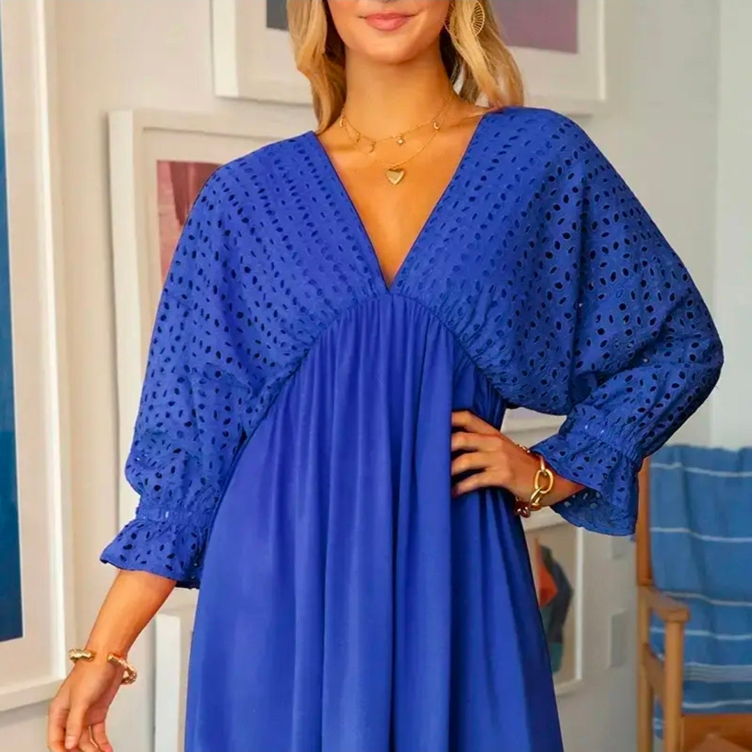 Belinda Eyelet Dress in Royal