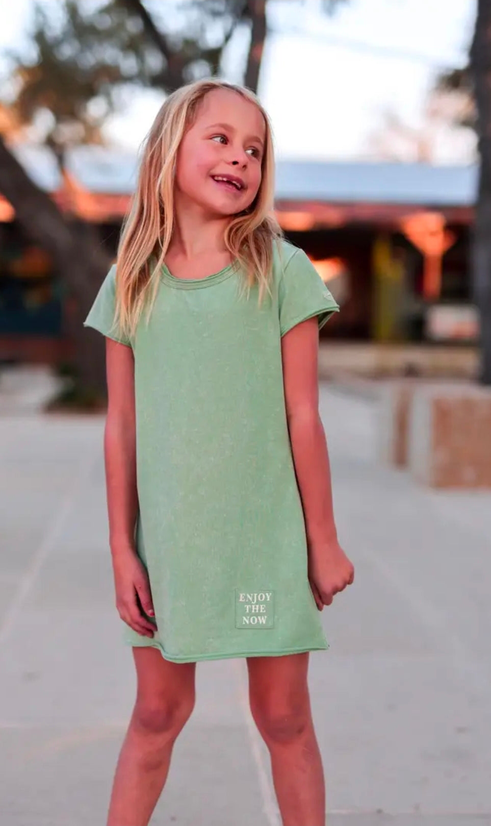 Girl's Mineral Wash Tshirt Dress- Matcha-Enjoy the Now