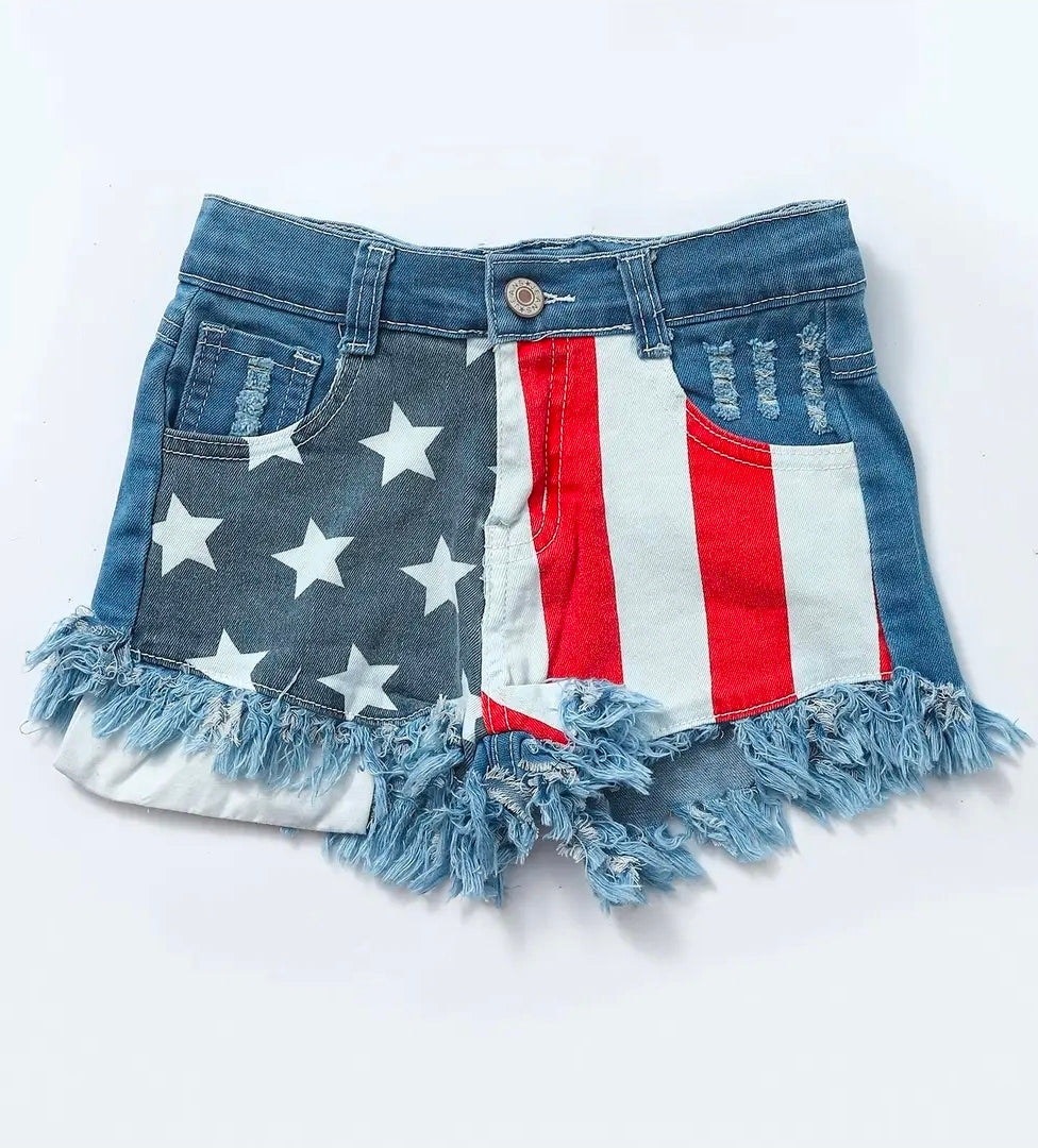 Girl's Stars and Stripes Denim Shorts