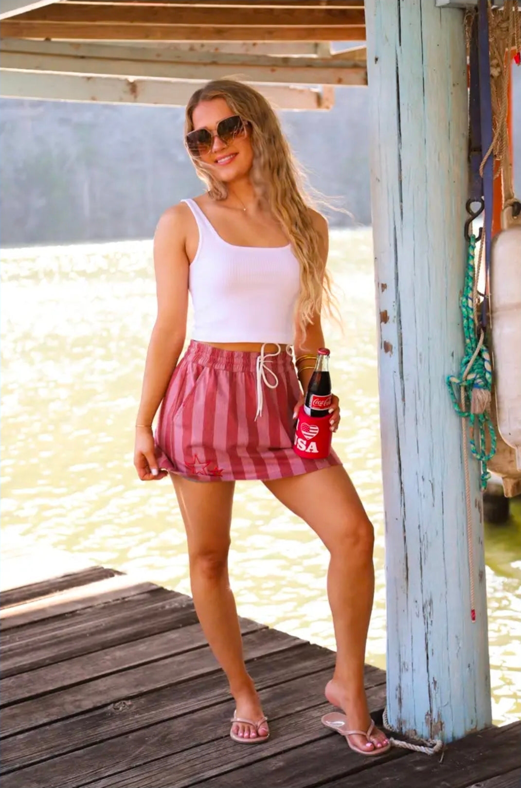 Presley Stretch Denim Skirt Red Stripe