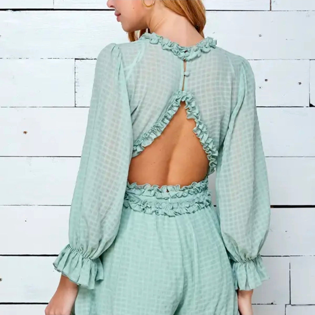 Lydia Ruffled Open Back Romper