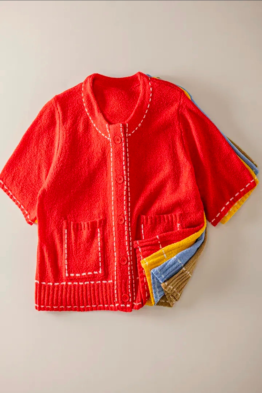 Harlow Short Sleeve Cardigan Red