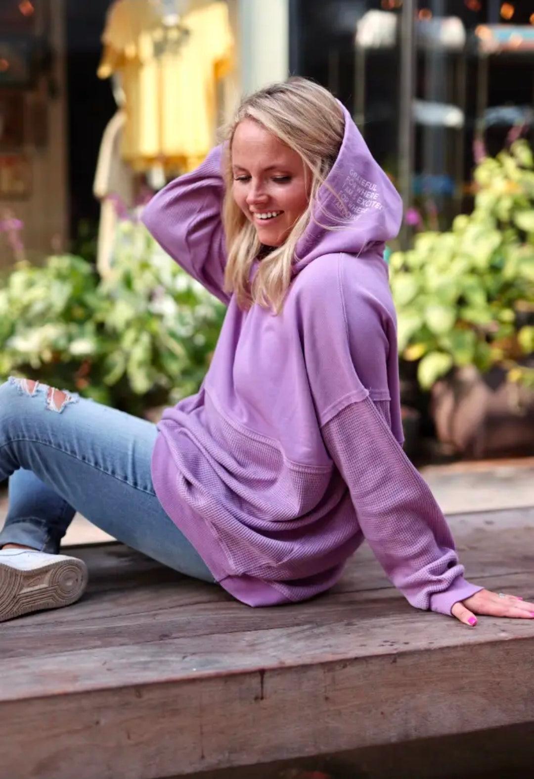 Hidden Message Waffle Hoodie in Lilac