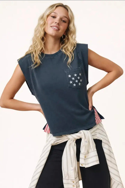 250th USA Star Pocket Side Stripe Muscle Tee