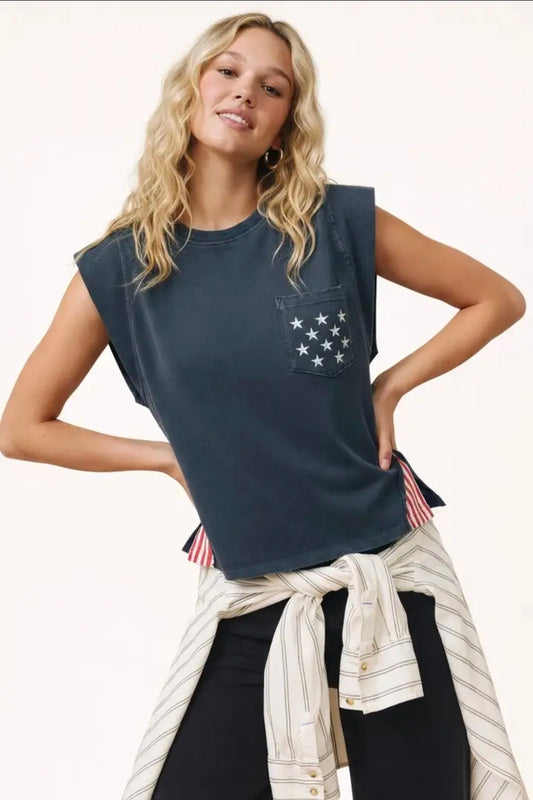 250th USA Star Pocket Side Stripe Muscle Tee
