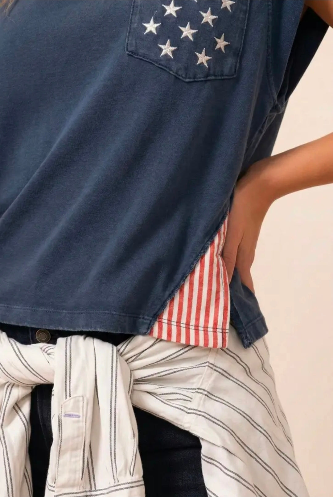 250th USA Star Pocket Side Stripe Muscle Tee
