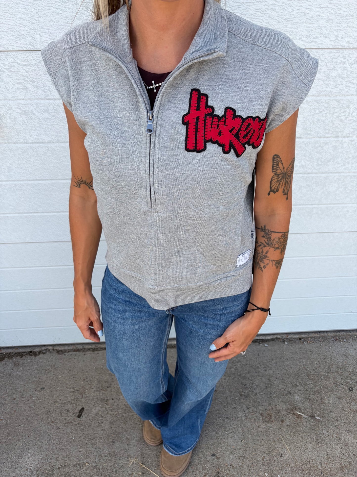 CHENILLE HUSKERS - GRAY WOMEN'S 1/4 ZIP SWEATER