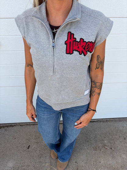 CHENILLE HUSKERS - GRAY WOMEN'S 1/4 ZIP SWEATER