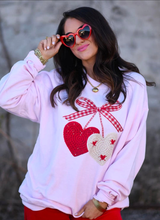 Valentine's Faux Crochet Hearts Crew