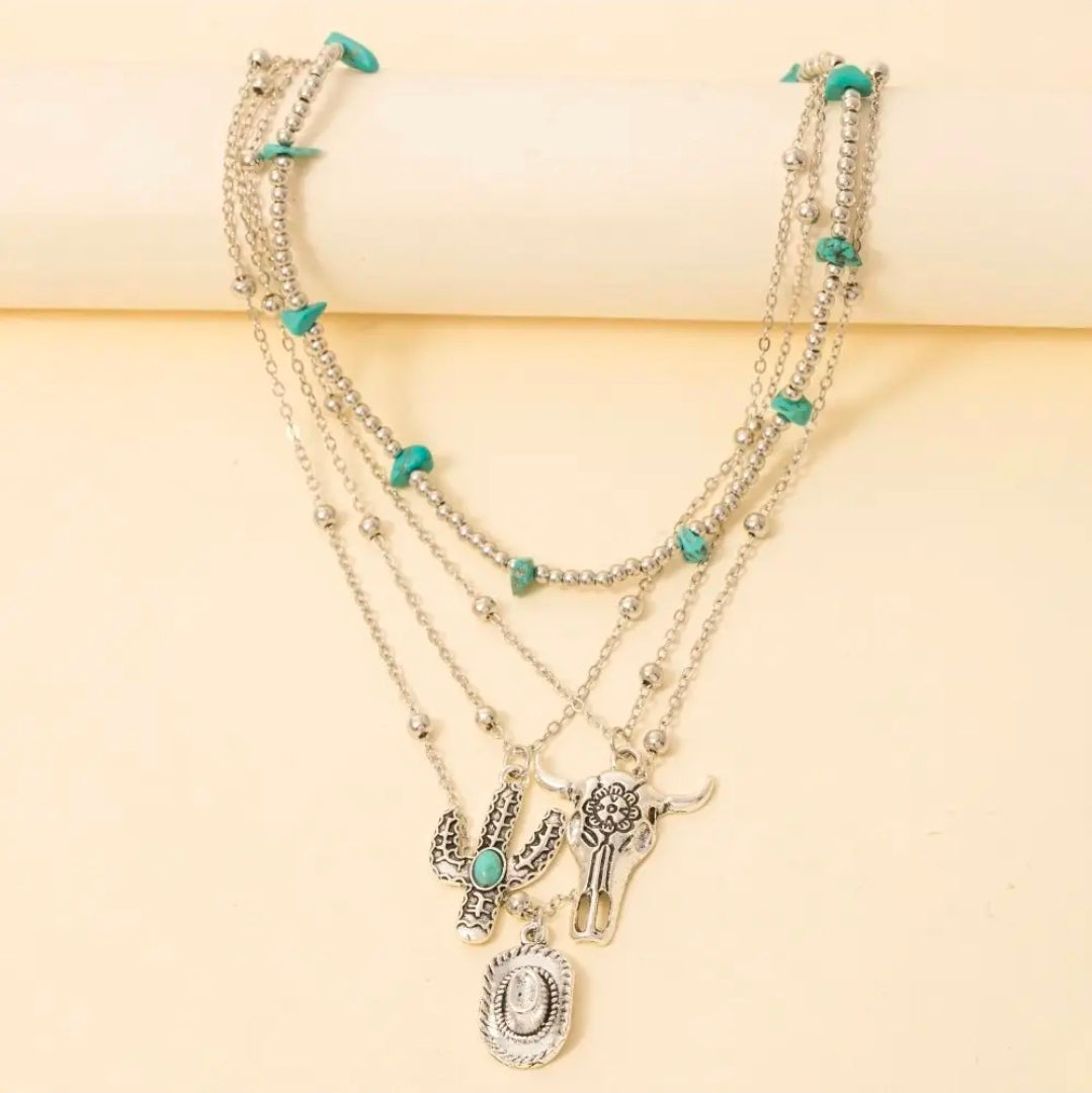 Western Charms Layered Necklace Silver