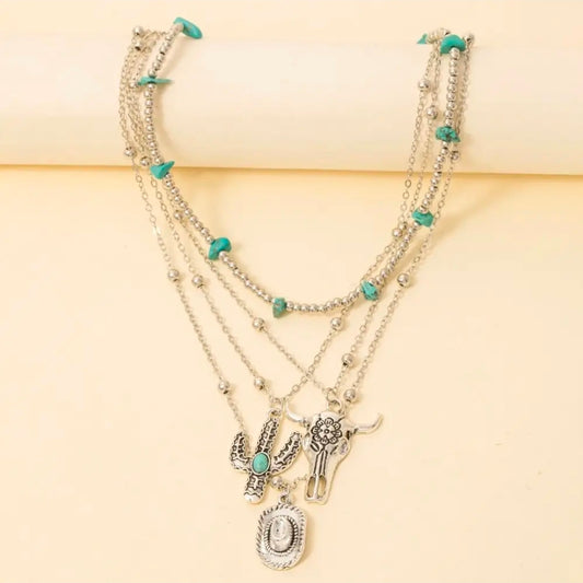 Western Charms Layered Necklace Silver