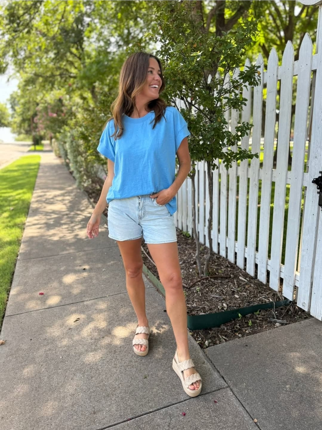 Clover Cap Sleeve Tee Sky