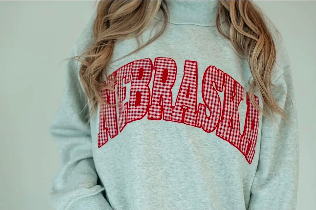 Huskers Gingham Mockneck
