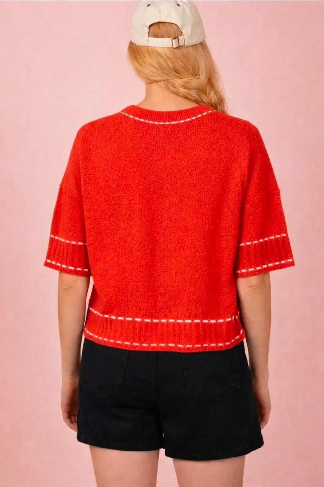 Harlow Short Sleeve Cardigan Red