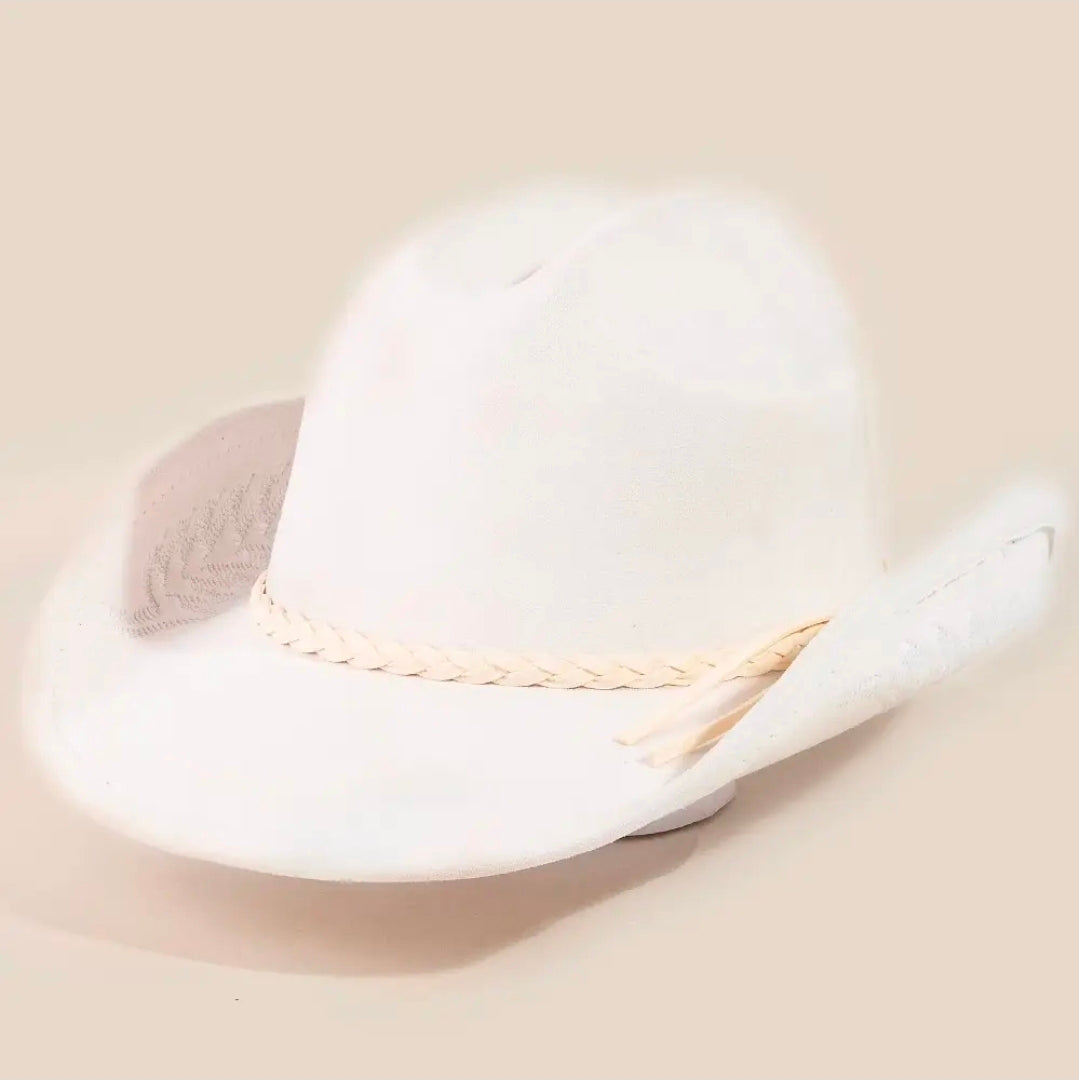 Braided Strap Embroidered Suede Hat