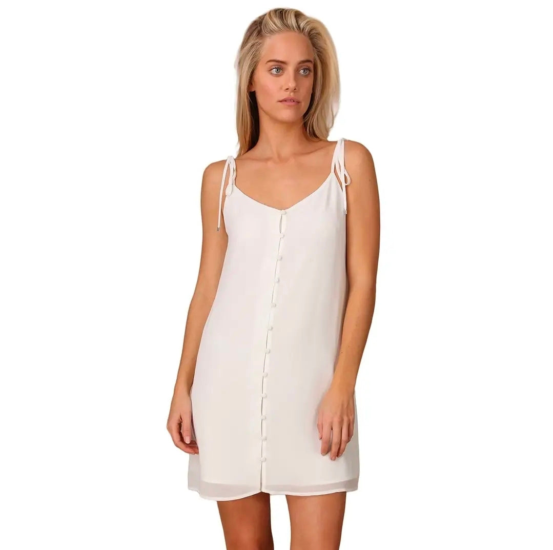 Button Down Slip Dress Off White