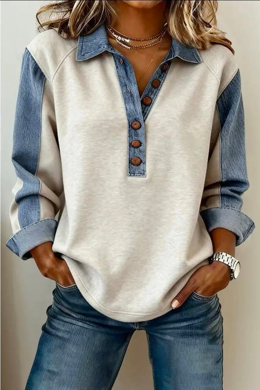 Friday Denim Trim Knit Top