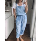 M DARK BLUE Elastic Waist Drawstring Denim Overalls by Envoy Chic