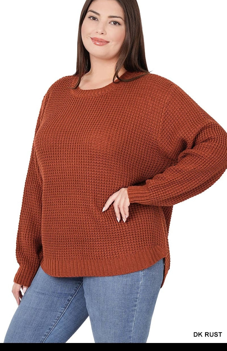 Waffle weave sweater plus size