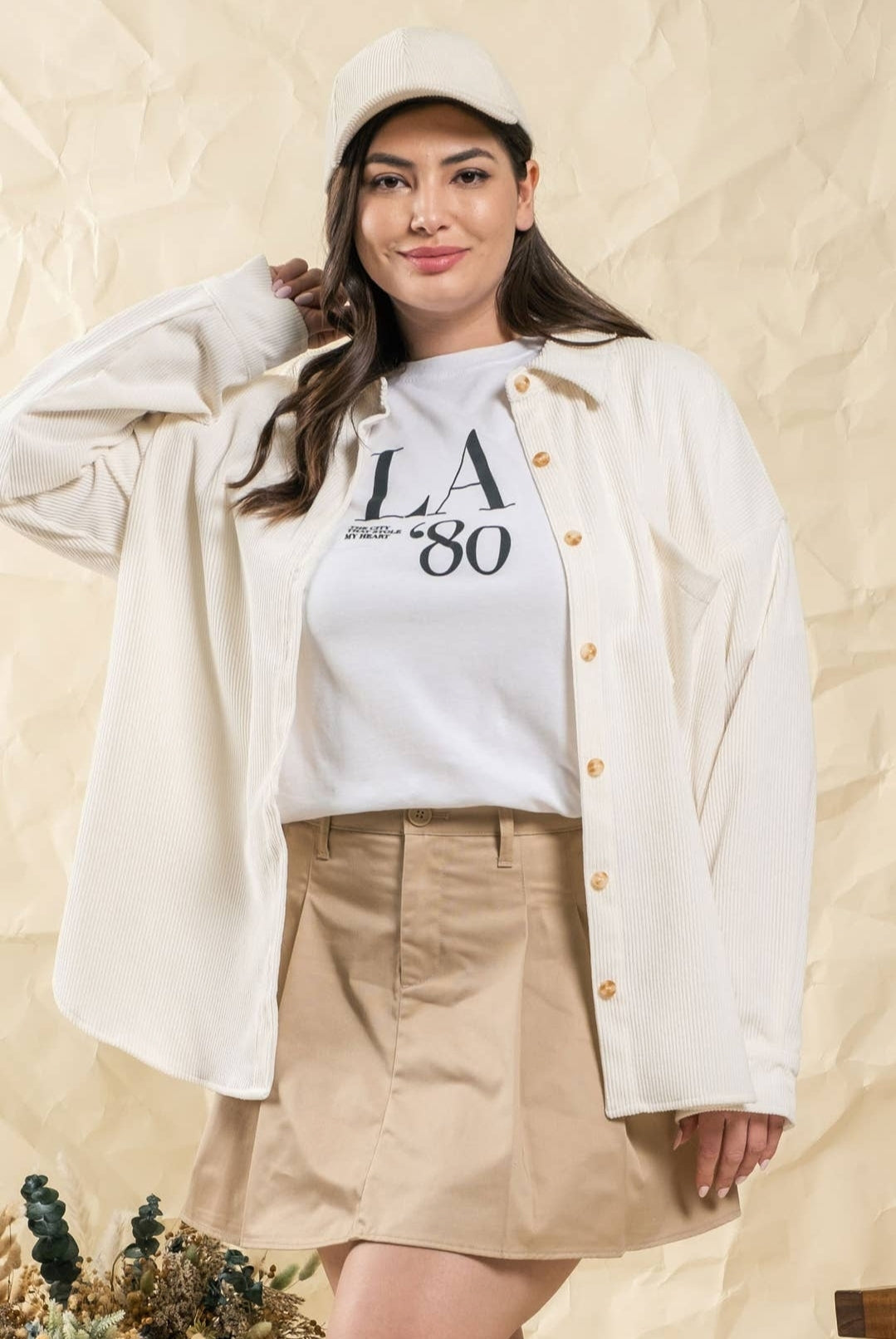 Plus Size Ivory Corduroy Jacket