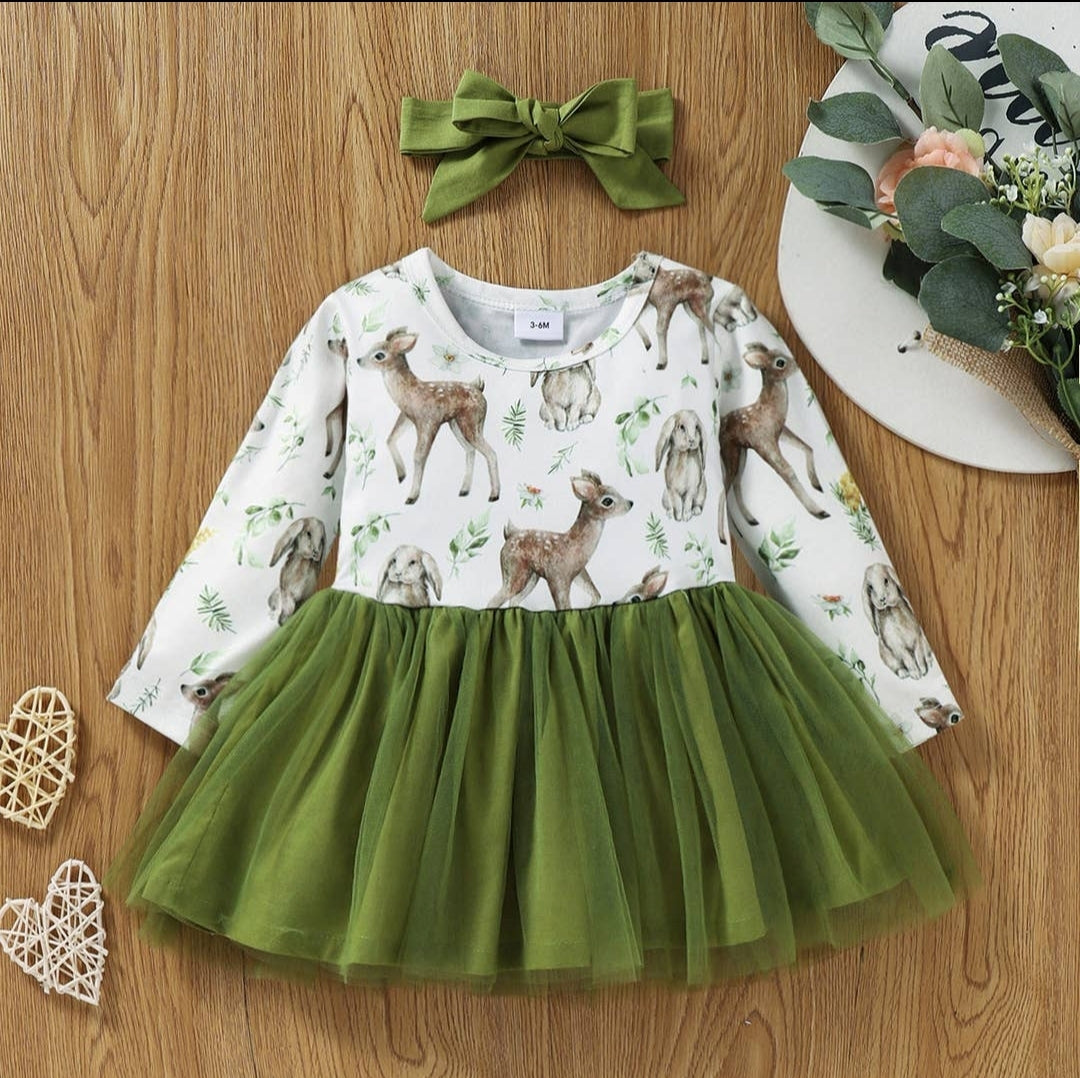 Woodland Baby Dress with Hair Bow